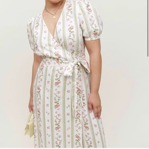 Reformation Weiss 100% Linen Wrap Dress in Heath